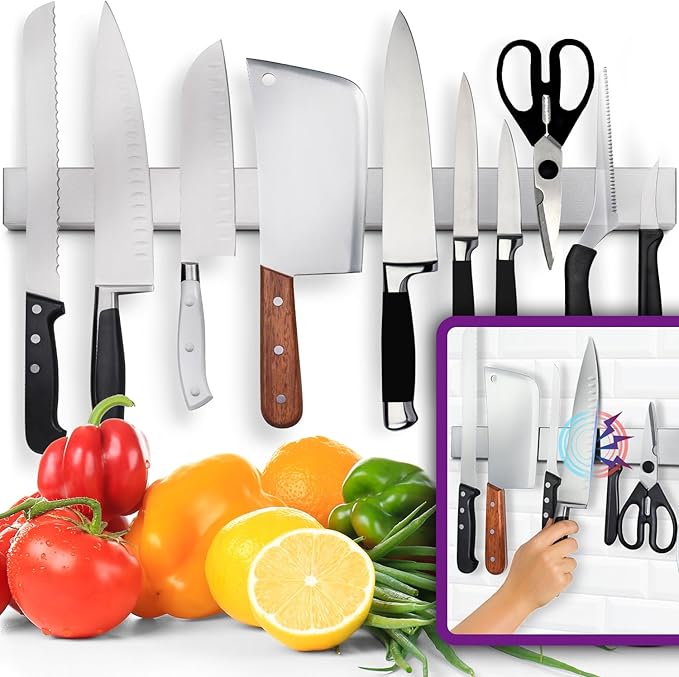 HMmagnets Premium 10 Inch Stainless Steel Magnetic Knife Holder For Wall - Professional Magnetic Knife Strip - Space-Saving Knife Rack/Knife Bar With Powerful Magnetic Pull Force (Upgraded Version)