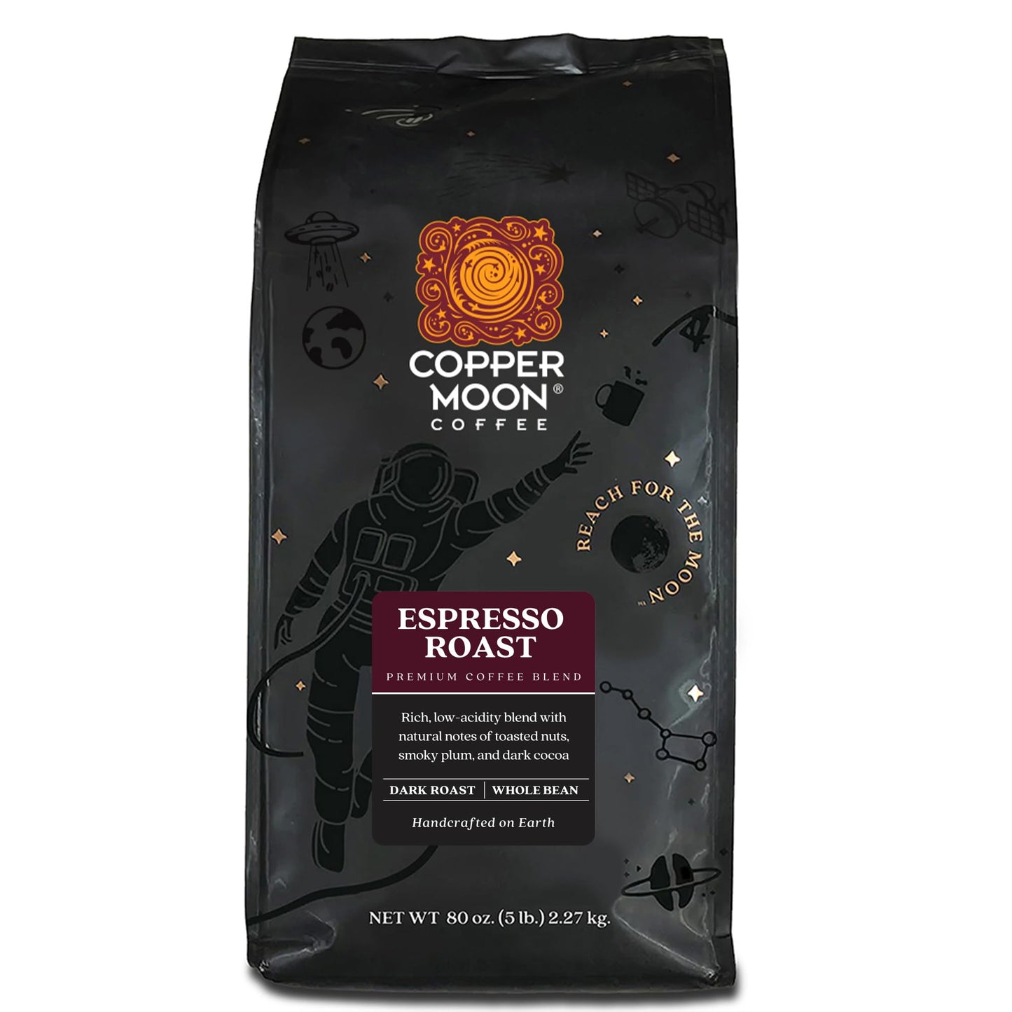 Copper Moon Whole Bean Coffee, Medium Roast, Organic Eco Harvest, 2 lb