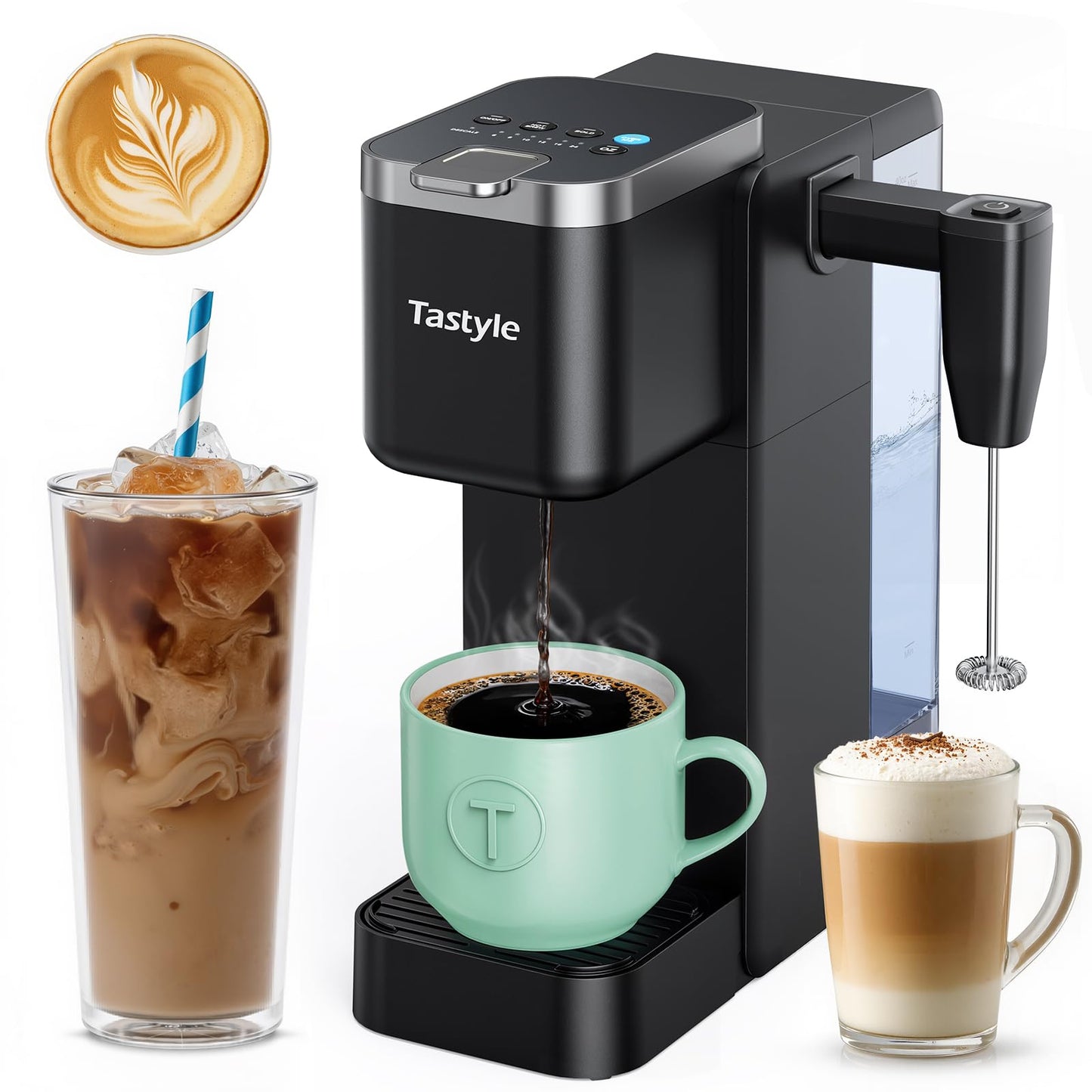 Tastyle Single Serve Coffee Maker with Built-in Detachable Milk Frother