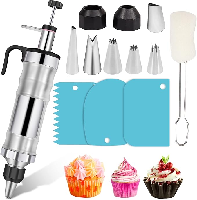 Dessert Decorating Syringe Set, Stainless Steel Frosting Piping Kit