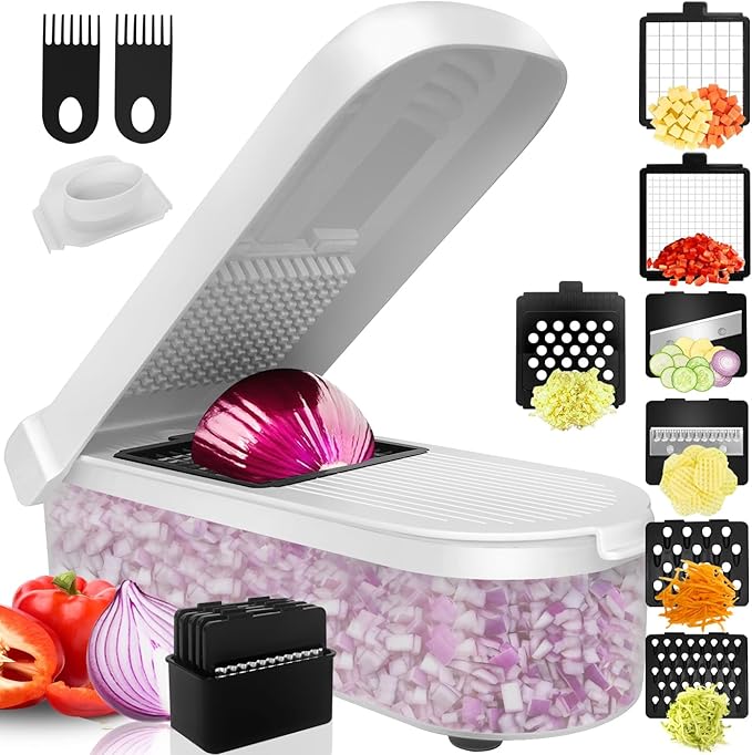 LHS Multifunctional Food Chopper - Onion, Vegetable Slicer Dicer Cutter, Potato Cutter - Veggie Chopper with Container (4 in 1, Black)