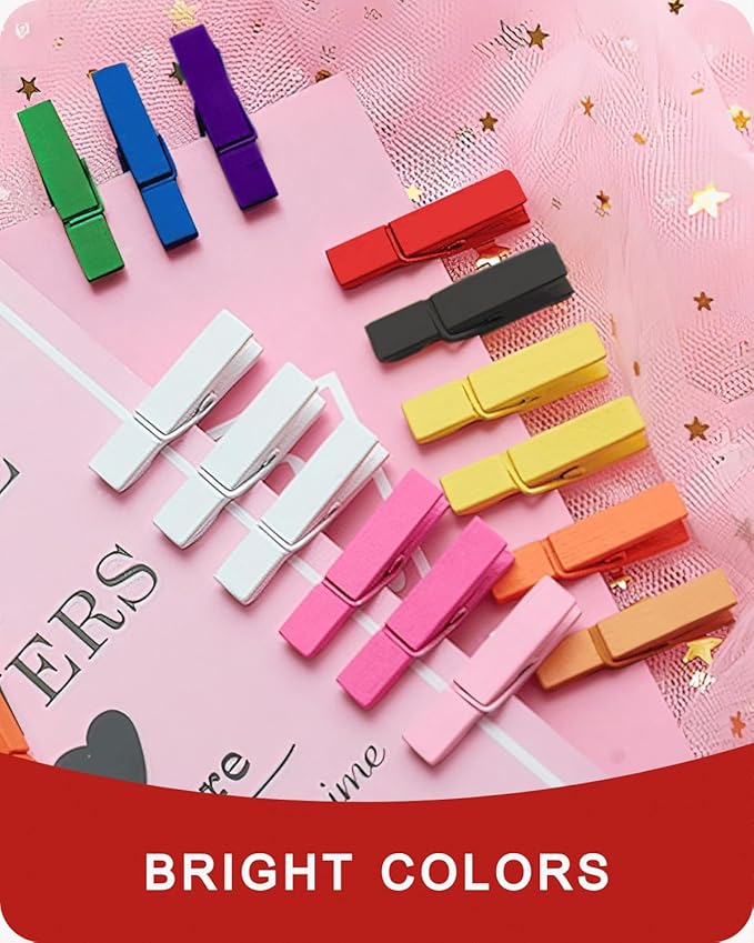 Mini Clothes Pins Wooden Colored Small Clothespins for Photo 1.4 Inch 50 PCS Red, Tiny Clips Close Pin for Baby Shower Classroom Crafts Project Decorations Hanging Pegs