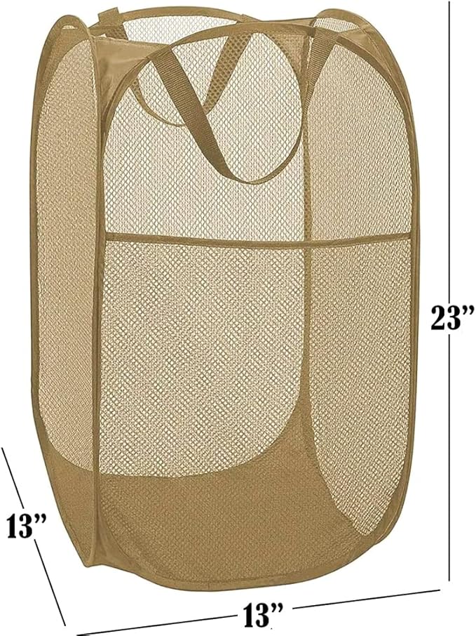 BATTOO Deluxe Strong Mesh Pop up Laundry Hamper Basket with Side Pocket for Laundry Room, Bathroom, Kids Room, College Dorm or Travel Beige