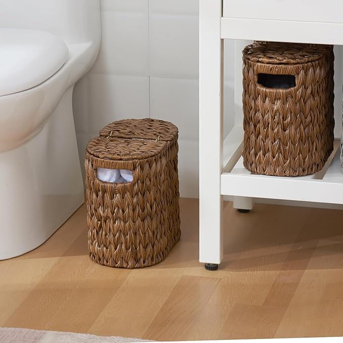 Toilet Paper Storage with Double Lid, Toilet Paper Basket for Storage, Waterproof & Freestanding Tissue Holder for Bathroom, 4 Rolls, Brown