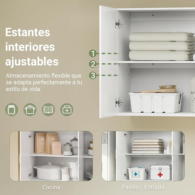 Haotian Wall Cabinet for Laundry Room, Wall Storage Medicine Cabinet for Bathroom Kitchen Garage, Linen Tower Bath Cabinet with Shelf, White FRG231-L-W