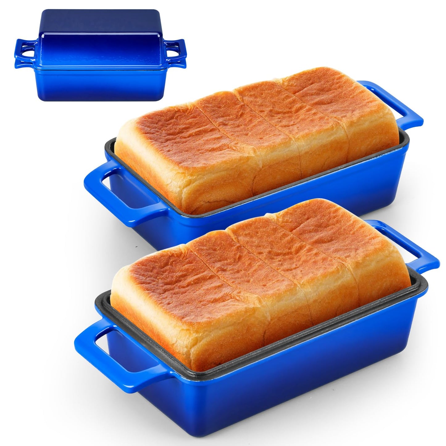 Leonyo 9"x5" Cast Iron Loaf Pan, Sourdough Homemade Bread Dutch Oven, Blue