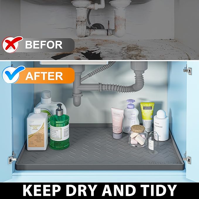 TigeJoy Under Sink Mats for Kitchen Waterproof, Leak-Proof Silicone Mat Sink Protector and Cabinet Liner, Kitchen Essentials Organizer and Storage 22" x 19" White