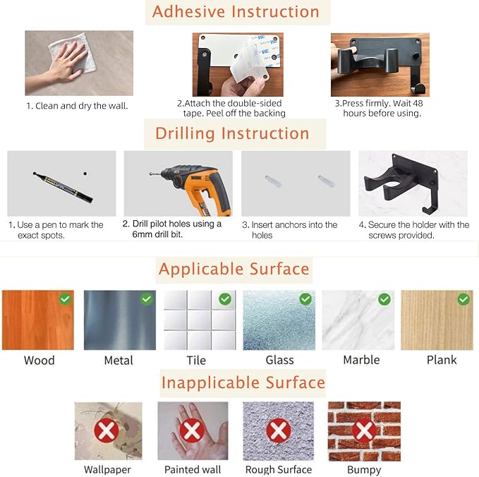 Dyson Hair Dryer Holder Wall Mounted, Hair Tool Organizer Self Adhesive Compatible with Blow Dryer Holder Aluminum HairDryer Holder Wall Mounted for Bathroom Black CHOCHOYAH