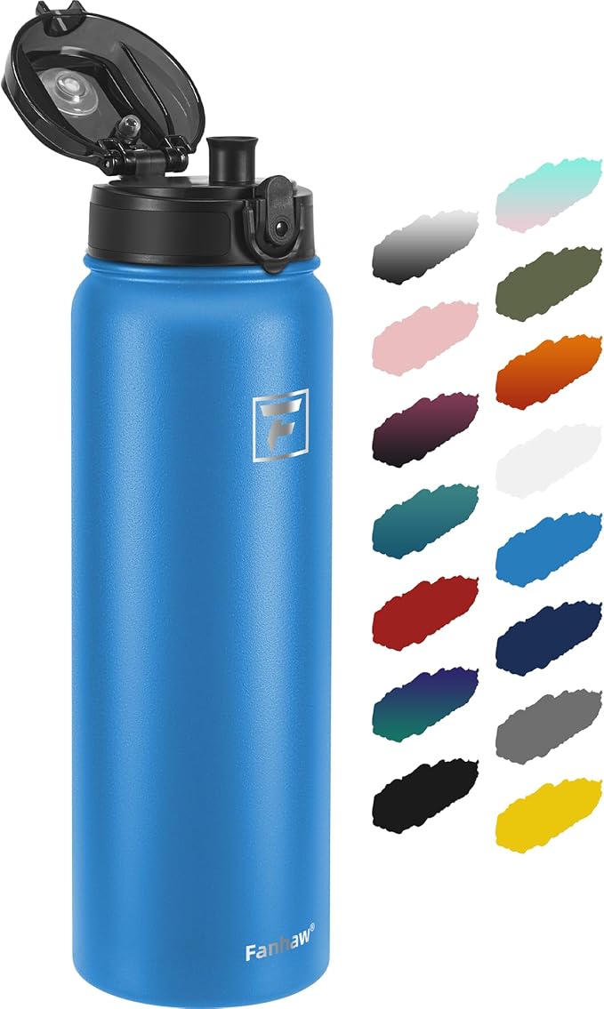 Fanhaw 32 oz Insulated Stainless Steel Water Bottle with Anti-Dust Chug Lid, Leakproof Vacuum Sports Bottle for Men & Women (Sky Blue)