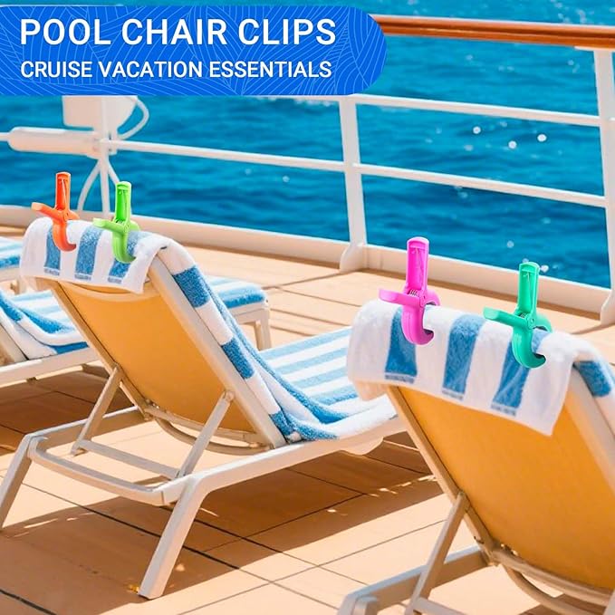 Beach Towel Clips for Beach Chairs, 16 Pcs Towel Holder for Beach Chair Pool Chair on Cruise Essentials, Jumbo Size Heavy Duty Clothes Pins, Beach Chair Clips to Beach Vacation Essentials, 4 Colors
