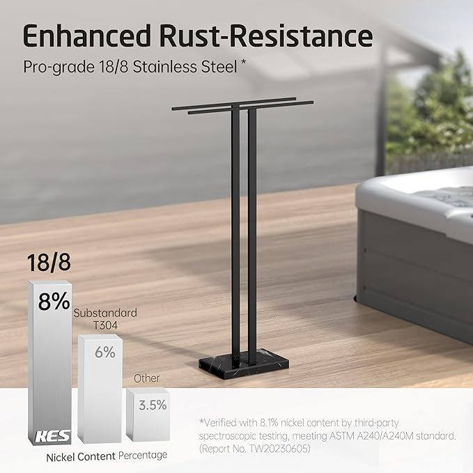 KES Black Towel Racks for Bathroom Freestanding, 37" Equal-Height Standing Towel Rack with Heavy Marble Base, Fits Large Bath Towel, 18/8 Stainless Steel, BTH229-BBK