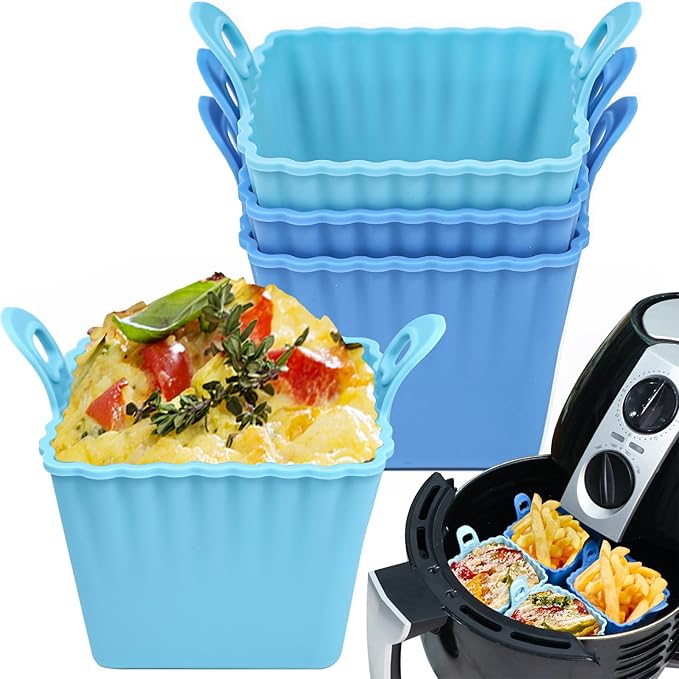 Koluti Reusable Silicone Baking Cups Set of 12, Nonstick Muffin Cupcakes Mold with Double Handle, BPA Free, Mini Square Air Fryer Cupcake Liners, 3 Colors