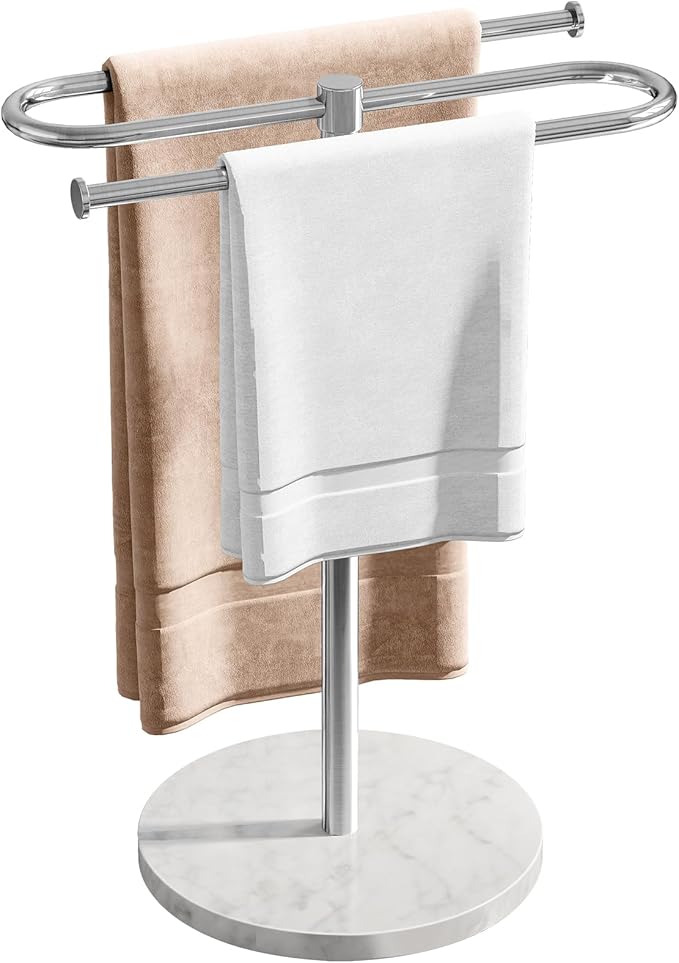 Countertop Towel Stand Free Standing with Marble Base, S-Shape Hand Towel Stand for Bathroom Stainless Steel Rust-proof, Hand Towel Holder Standing for Kitchen Vanity Countertop (Brushed Nickel)