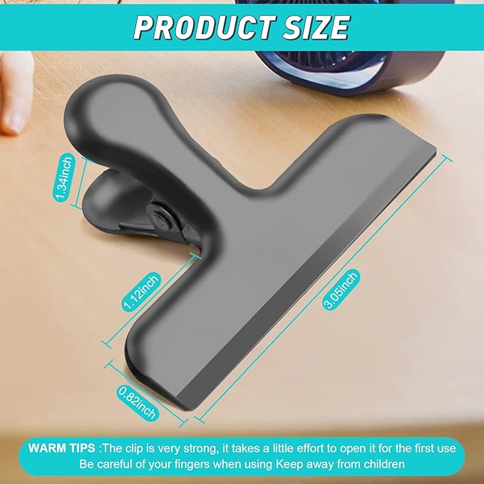 24 Pack 3 Inch Stainless Steel Black Chip Clips Strong Bag Clips Large Clip for Food Packages, Metal Kitchen Food Clip for Snack Home&Office Paper Heavy Duty