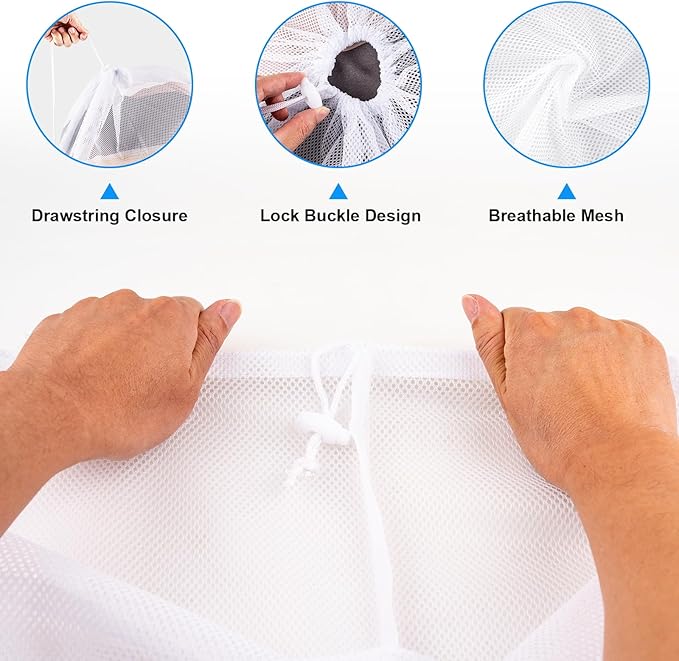 2 Pack Large Mesh Laundry Bags, 24" x 36" Heavy Duty Strong Drawstring Dirty Clothes Bags with Soft Breathable Net, Machine Washable Laundry Bag for College, Dorm, Camp, Travel and Family Use(White)