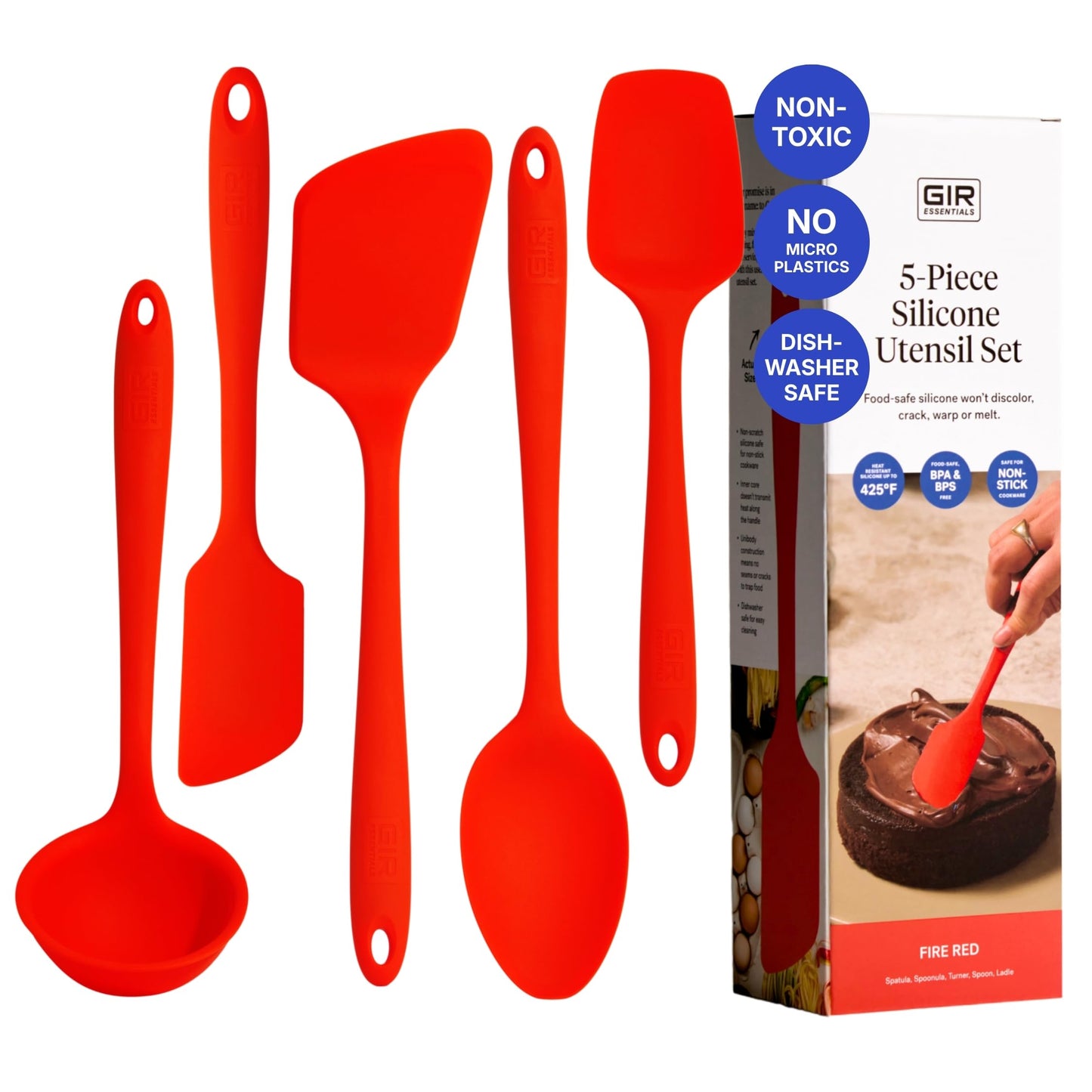 GIR 5-Piece Silicone Kitchen Utensils Set, Non-Toxic Cooking Utensils for Cooking and Baking, Heat Resistant, Food Grade, Dishwasher Safe Rubber Spatula, Ladle, Spoon - Party Confetti