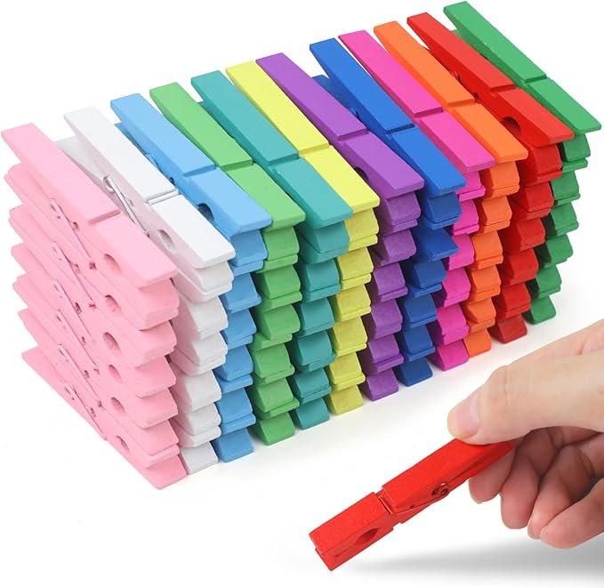 Phinus 72 Pcs Colorful Wooden Clothes Pins, 2.9 Inch 12 Colors Clothes Pins for Hanging Clothes, Pictures, Photos, Classroom, Crafts, Decoration, Colorful Clothespins Heavy Duty