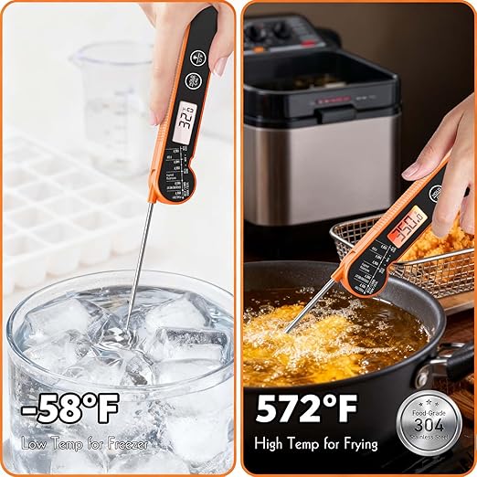 CaloriMastery Meat Thermometer Digital with Backlight, Calibration & Hold Function, IP65 Waterproof Food Thermometer for Cooking, Outdoor Grilling, Candy Making