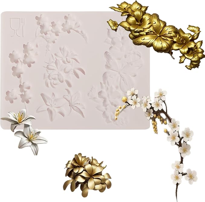 IKOJING 1 Pcs 3D Embossed Flower Fondant Mold, Exquisite Butterfly Lily Chocolate Silicone Molds, for Birthday Cake Decoration, Wedding Dessert Table, Candy, Keychain, Resin Crafts