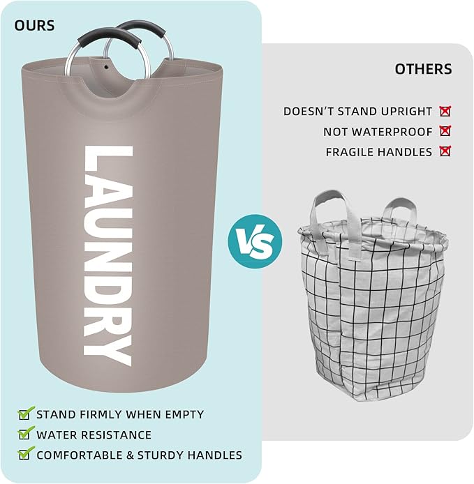 StorageRight 90L Large Laundry Basket, Laundry Hamper, Dirty Clothes Hamper for Laundry, Collapsible, Waterproof Laundry Baskets with Foam Protected Aluminum Handles for Laundry, Dorm, Family (Khaki)