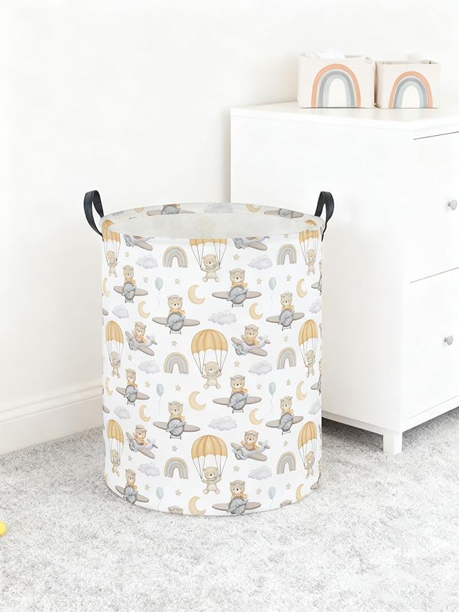 Kids Laundry Hamper,Animal Laundry Basket Collapsible Bear Storage Baskets for Home Decor,Office,Home Organizer,(Airplane Bear