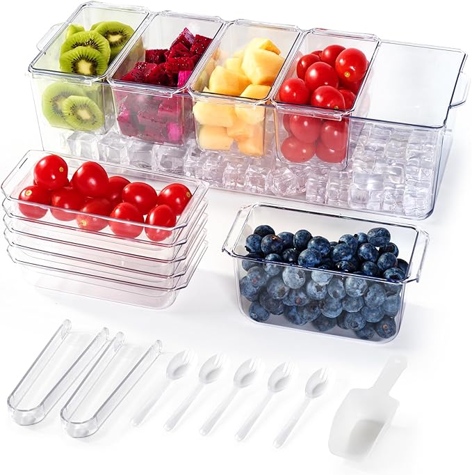 Chilled Garnish Tray with 5 Small Removable Containers and Compartments