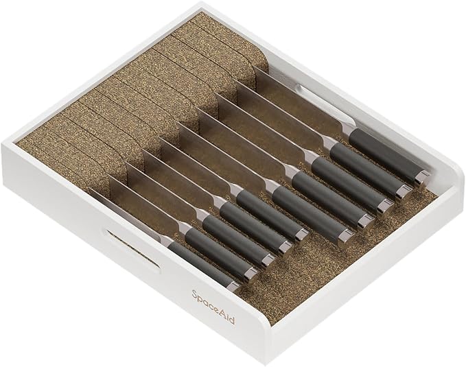 SpaceAid Large Knife Drawer Organizer Bamboo Insert Dock, Kitchen Steak Knives Holder Organizers Block for Drawer in Storage Organization (Large, Black)