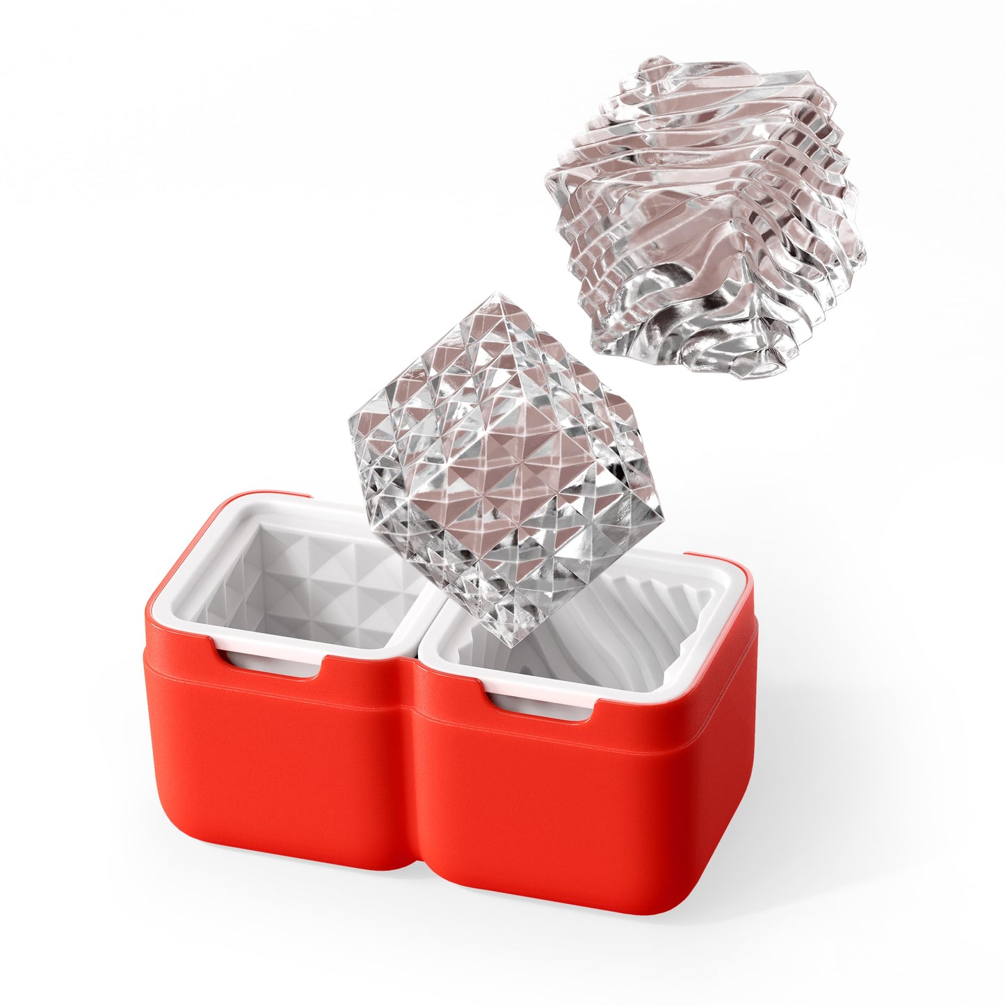 Ice Molds, Large Easy-Release Cube with Flower Pattern, Set of 2, Deco