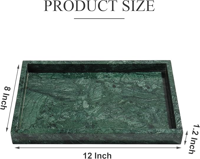 Real Natural Marble Tray for Bathroom, Genuine Marble Stone Vanity Tray, Luxury Storage Trays for Kitchen, Vanity, Home Decor, Dresser, Non-Resin/Non-Ceramic, 12"x 8"x 1.2", Dark Green