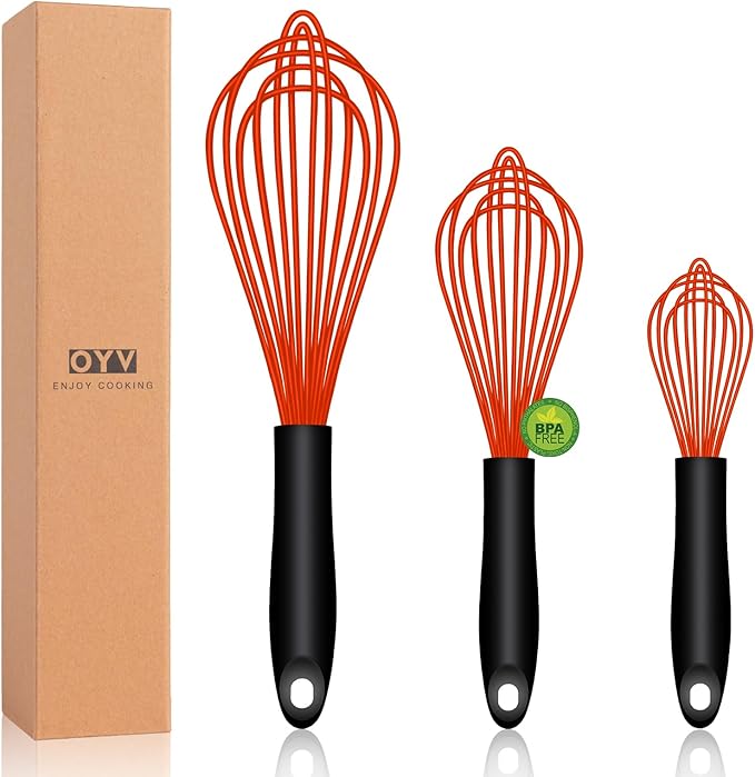 OYV Purple Silicone Whisk Set of 3, 8/10/12 Inch, Dishwasher Safe