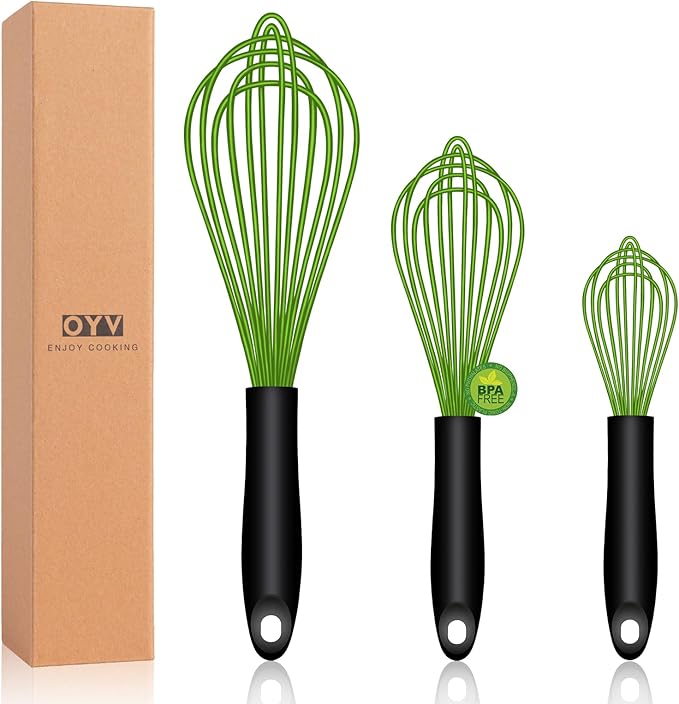OYV Purple Silicone Whisk Set of 3, 8/10/12 Inch, Dishwasher Safe