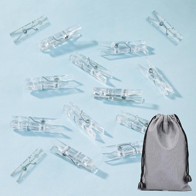 100PCS Baby Shower Clothespins Games Girl Plastic Clothes Pin with Waterproof Bag Mini Clear Pin Bulk 1.37 inch for Party Decorations, DIY Crafts