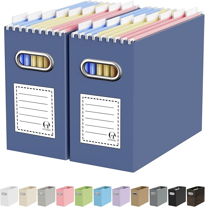 Oterri Cardboard File Organizer Box for Hanging File Folders Letter Size,File Box for Computer Desk,File Cabinet,Working Home,Office,Classroom (Navy, Letter Size - 2 Packs)