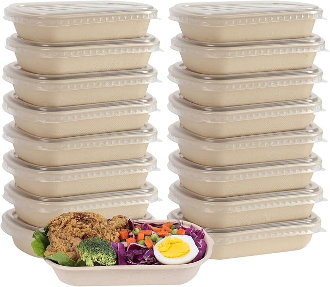 JAYEEY 34 oz Disposable bowls with lids Bagasse meal prep container 50 Pack
