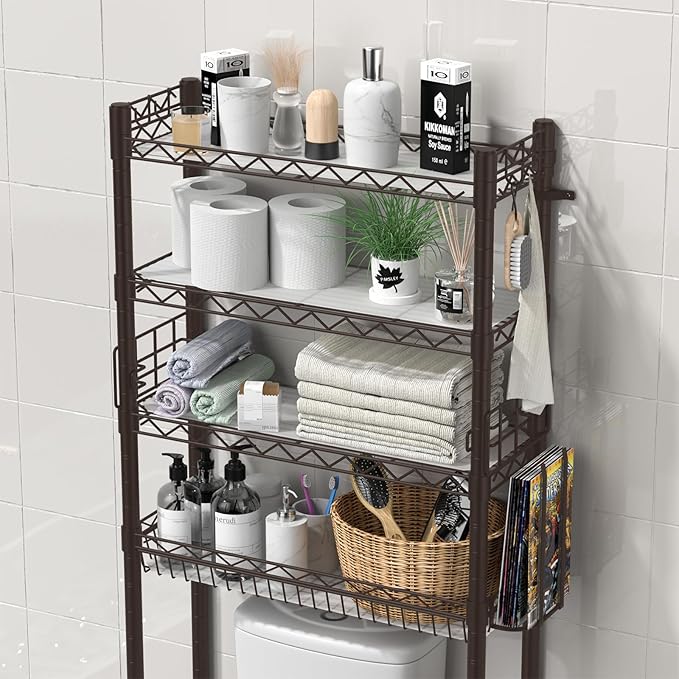 Over Toilet Storage Shelf, 4-Tier Bathroom Organizer Storage Shelves Over The Toilet, Adjustable Over The Toilet Shelf Above Toilet Rack Freestanding Bathroom Space Saver Over Toilet, Espresso