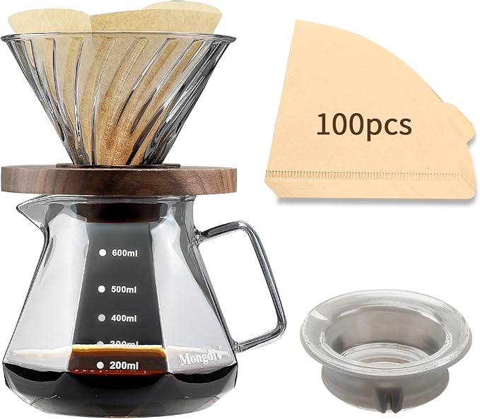 Mongdio Pour Over Coffee Maker, 20 oz Glass Coffee Maker, 600ml, Gray