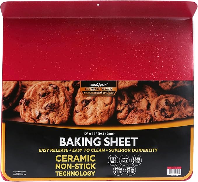 casaWare Toaster Oven 12 1/8 x 11-Inch (Exterior) 10-Inch (Interior) Baking Sheet with a 1.5-Inch Handle (Red Granite)