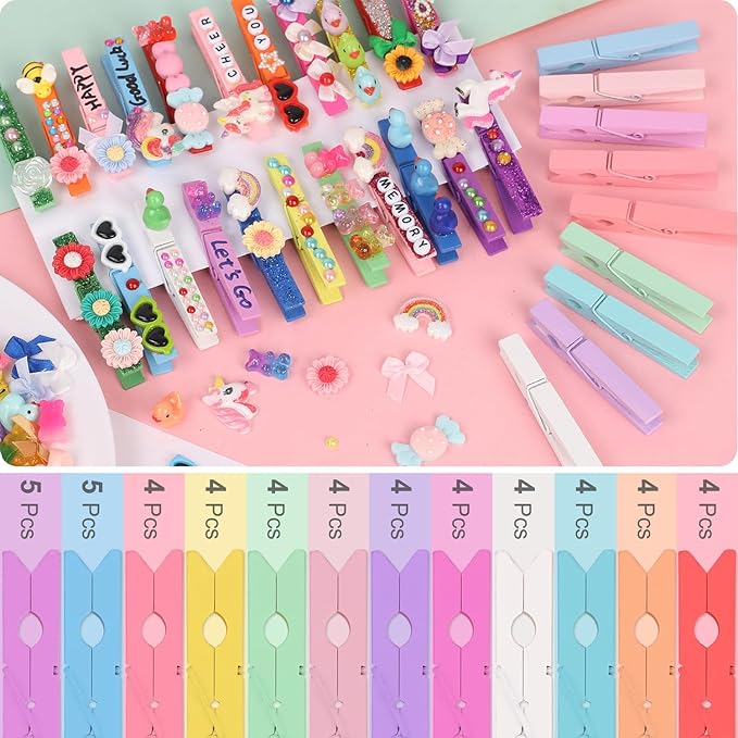 Colored Clothes pins 12 Color, Colorful ClothesPins Wooden Clips for Photos Pictures Decorative Crafts, Decoration clothespins Clothing Hanging clothespins 2.9inch 50PCS (Rainbow Colors)