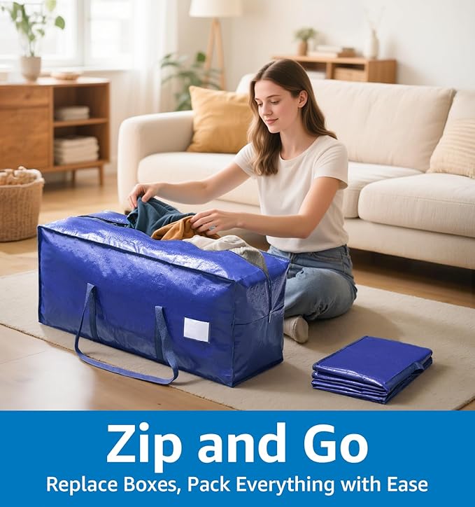 6 Pack Large Moving Bags Heavy Duty – Reusable Storage Bags with Zippers & Handles | Extra-Large Packing Bags for Moving Boxes, Clothes, Bedding, Holiday Décor & Home Storage
