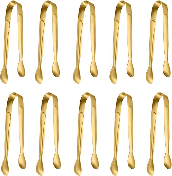 10 Pack Small Ice Tongs Sugar Tongs, Stainless Steel Mini Serving Appetizers Tongs for Party Coffee Tea Wine Bar Kitchen (Black)