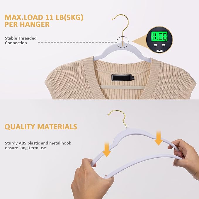 Velvet Hangers, Set of 30 Pack Clothes Hanger with 360° Swivel Gold Hook, Non-Slip, and Space-Saving, 0.2-Inch Thick, 17.7-Inch Long for Suit, Coat, Shirt, Dress, Pants - White