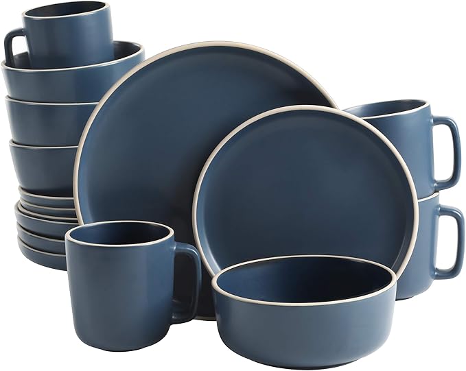 Gibson Home Zuma 16 Piece Round Kitchen Dinnerware Set, Dishes, Plates, Bowls, Mugs, Service for 4, Matte Stoneware, Grey, Gray