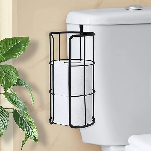 BROOKSTONE Over The Toilet Paper Holder Reserve, Metal Bathroom Toilet Paper Storage That Fits Any Size Rolls, Matte Black