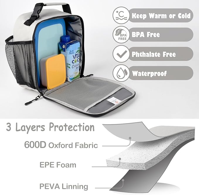 Lunch Box Kids,Premium Insulated Lunch Bag for Girls Boys,Soft Bag Mini Cooler Back to School Thermal Reusable Lunch Bag for Work School Picnic (Gray)