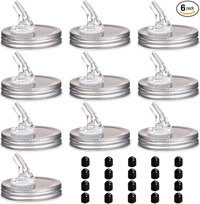 Mason Jar Pour Spouts. free flow Mason Jar Pour Spouts, mason jar for spout regular mouth size 70mm dispenser germination cover. Leak-Proof 22-Pack + 44 Black Lid Caps (22 Pack silver color)