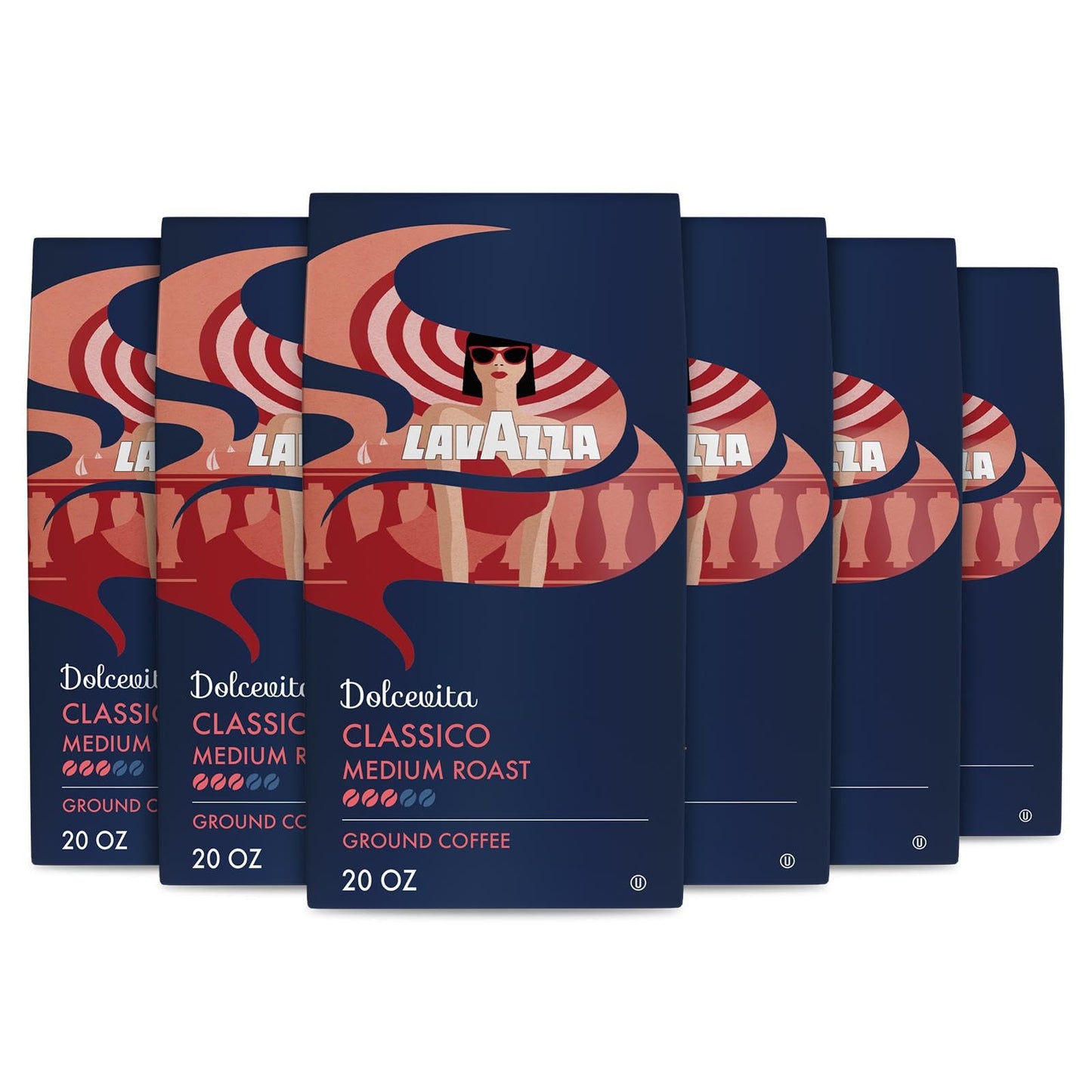 Lavazza Dolcevita Classico Ground Coffee 6 Bags of 20oz, Medium Roast, Rich and Full-bodied, Intensity 3/5, Arabica and Robusta, Ideal for Drip Brewers, (Pack of 6) - Package May Vary