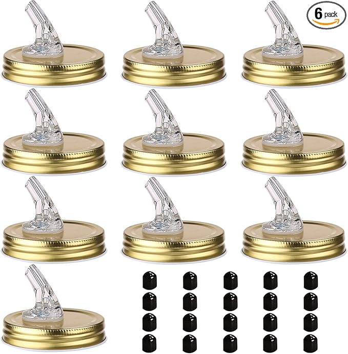 Mason Jar Pour Spouts. free flow Mason Jar Pour Spouts, mason jar for spout regular mouth size 70mm dispenser germination cover. Leak-Proof 22-Pack + 44 Black Lid Caps (22 Pack silver color)