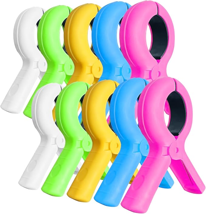Beach Towel Clips for Beach Chairs,10 Pcs  Towel Holder for Beach Chair Pool Chair on  Cruise, Jumbo Size Heavy Duty Clothes Pins  Beach Chair Clips to Beach Accessories Must  Haves, 5 Colors (10)