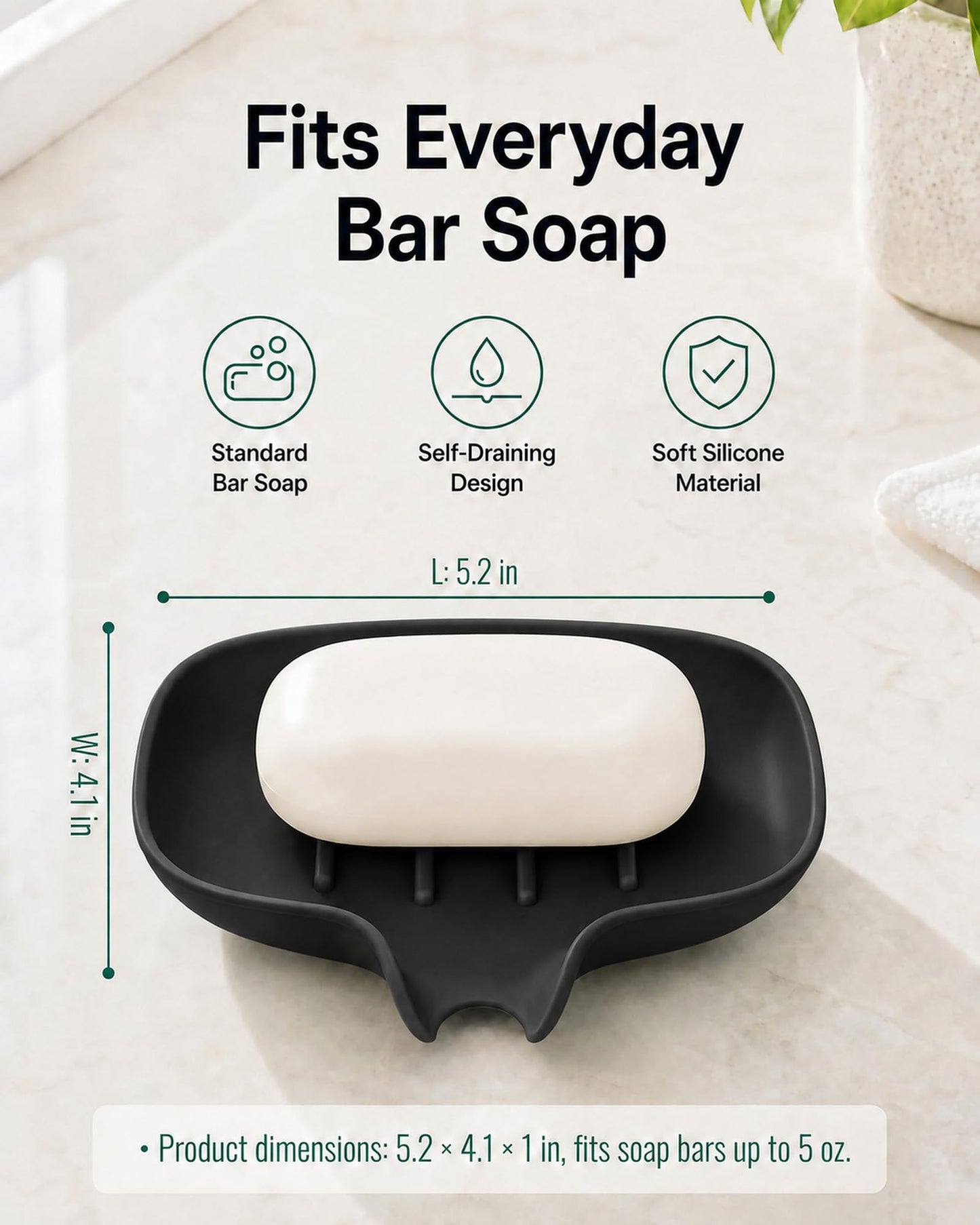 3 Pack Silicone Soap Dish for Shower, Bar Soap Holder with Drain Spout