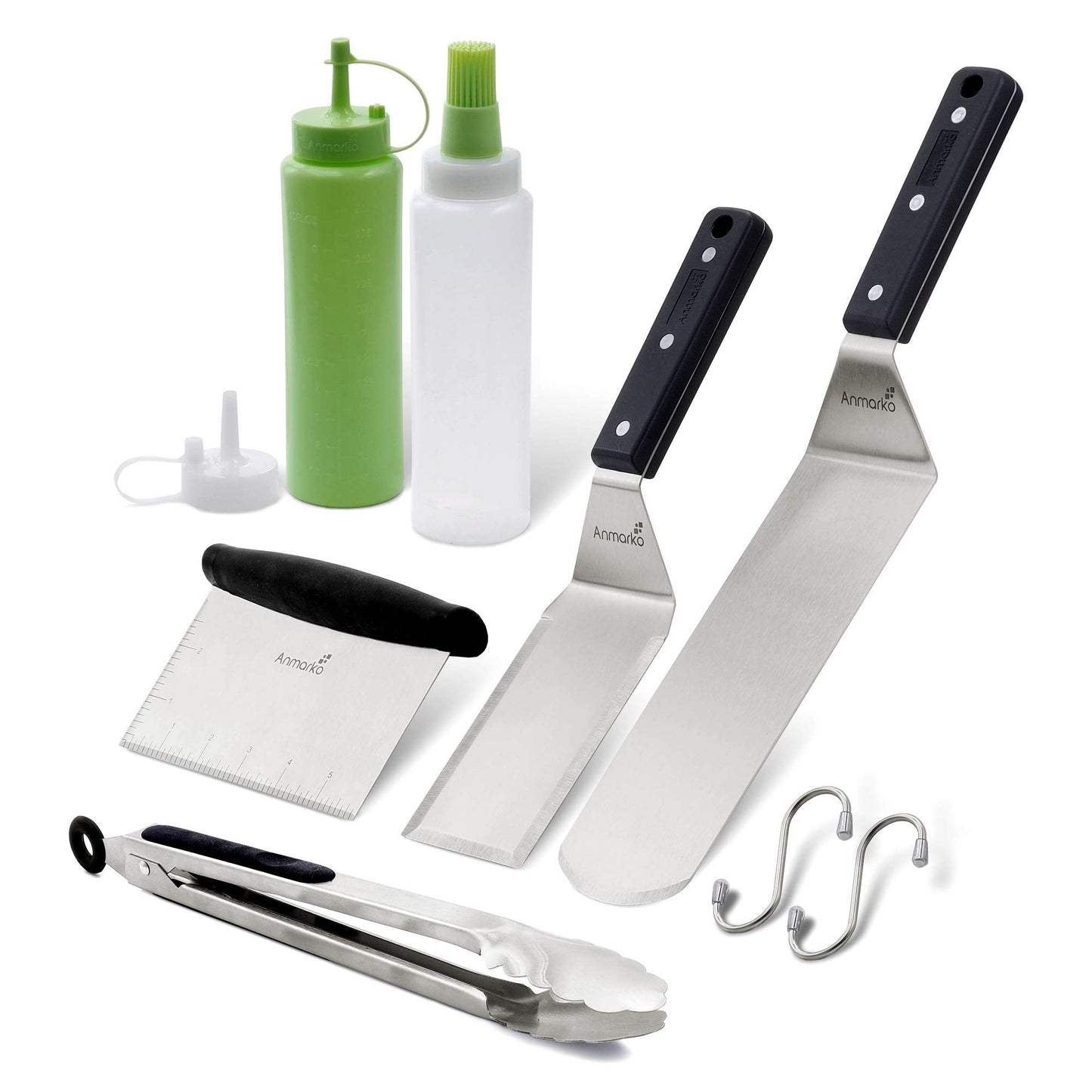 Anmarko Metal Spatula Stainless Steel Scraper - Professional Chef Griddle Spatulas Set of 3 - Heavy Duty Accessories Great for Cast Iron BBQ Flat Top Grill Skillet Pan - Commercial Grade